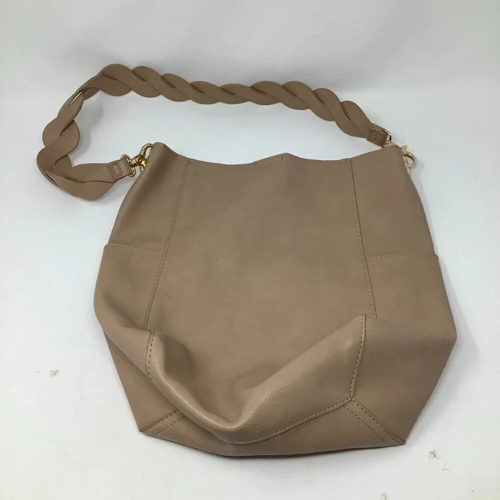 Antik Kraft faux leather tote bag woven strap neutral beige vegan hobo